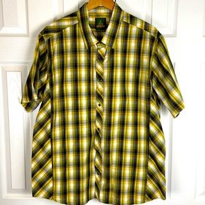 Prana Short Sleeve Button Down Shirt Black Snaps Mens XL